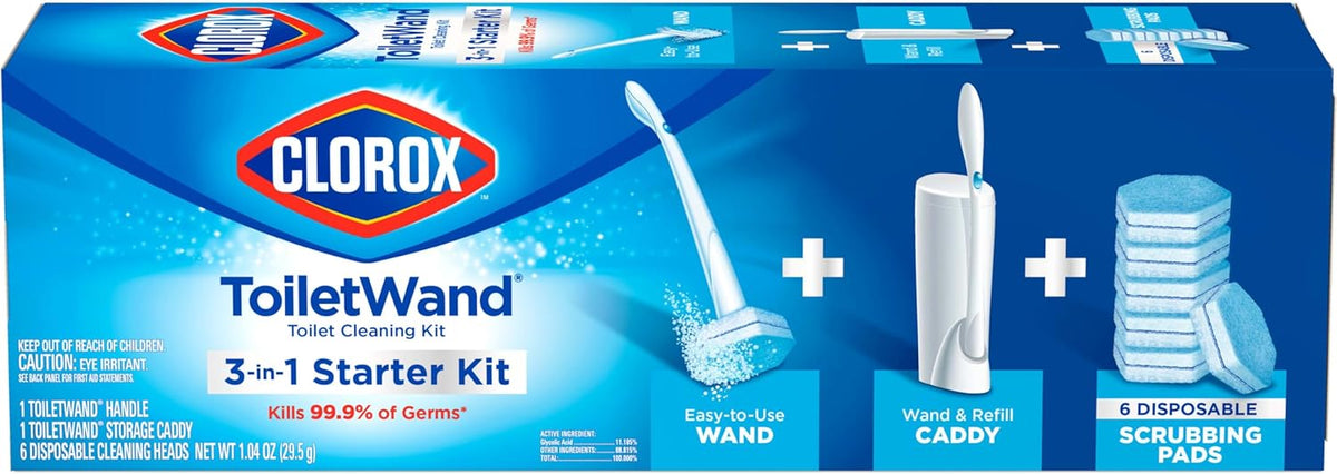 Clorox ToiletWand Disposable Toilet Cleaning System - ToiletWand, Storage Caddy and 6 Disinfecting ToiletWand Refill Heads (Packaging May Vary) (03191)