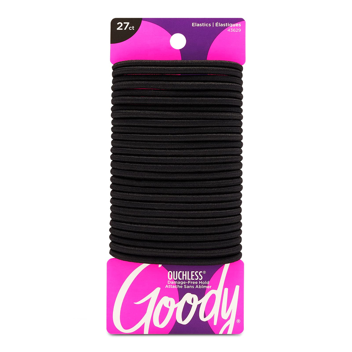 Goody Ouchless Women's Braided Elastic Thick, Black, 27 Count, 4MM for Medium Hair