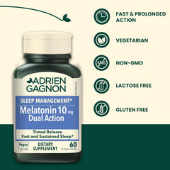 Adrien Gagnon - Melatonin 10 mg (Extra-Strength Dual Action Time-Release), Fast-Dissolving Natural Sleeping Aid, 60 Tablets