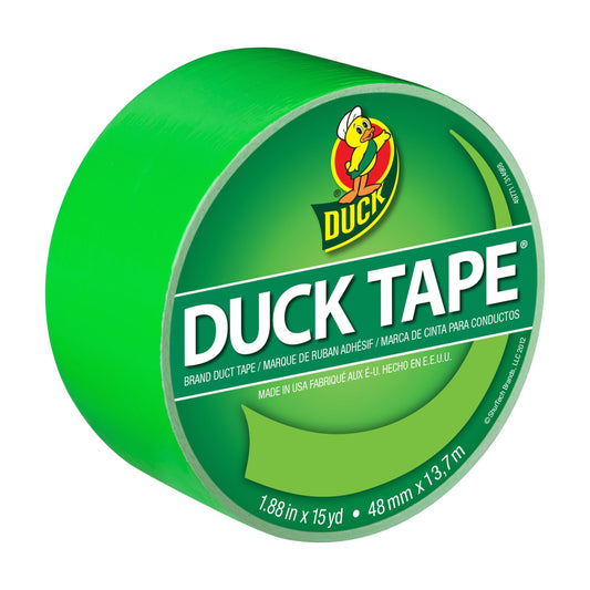 Duck Brand 1265018 Color Duct Tape, Neon Lime Green, 1.88 Inches x 15 Yards, Single Roll