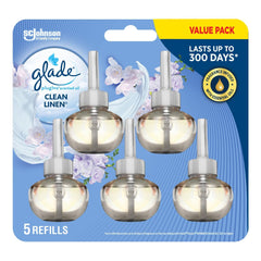 Glade PlugIns Air Freshener Refill, Scented and Essential Oils for Bathroom and Home Fragrance, Clean Linen, 5 Count