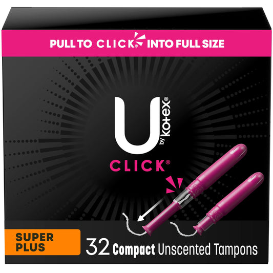 U by Kotex Click Compact Tampons, Super Plus Absorbency, Unscented, 32 Count