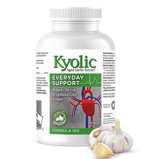 Kyolic - Aged Garlic Extract Supplements - Formula 100 Everyday Support 300mg, 90 Capsules - Odorless Garlic Pills - Supports Overall Wellness