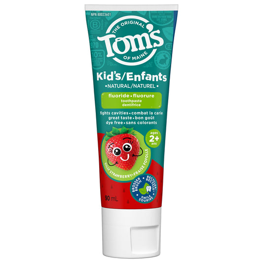 Tom's of Maine Children's Silly Strawberry Natural Fluoride Toothpaste – Anticavity Fluoride Toothpaste for kids – All Natural Fruity Flavor toothpaste, Strawberry Toothpaste kids 90 mL