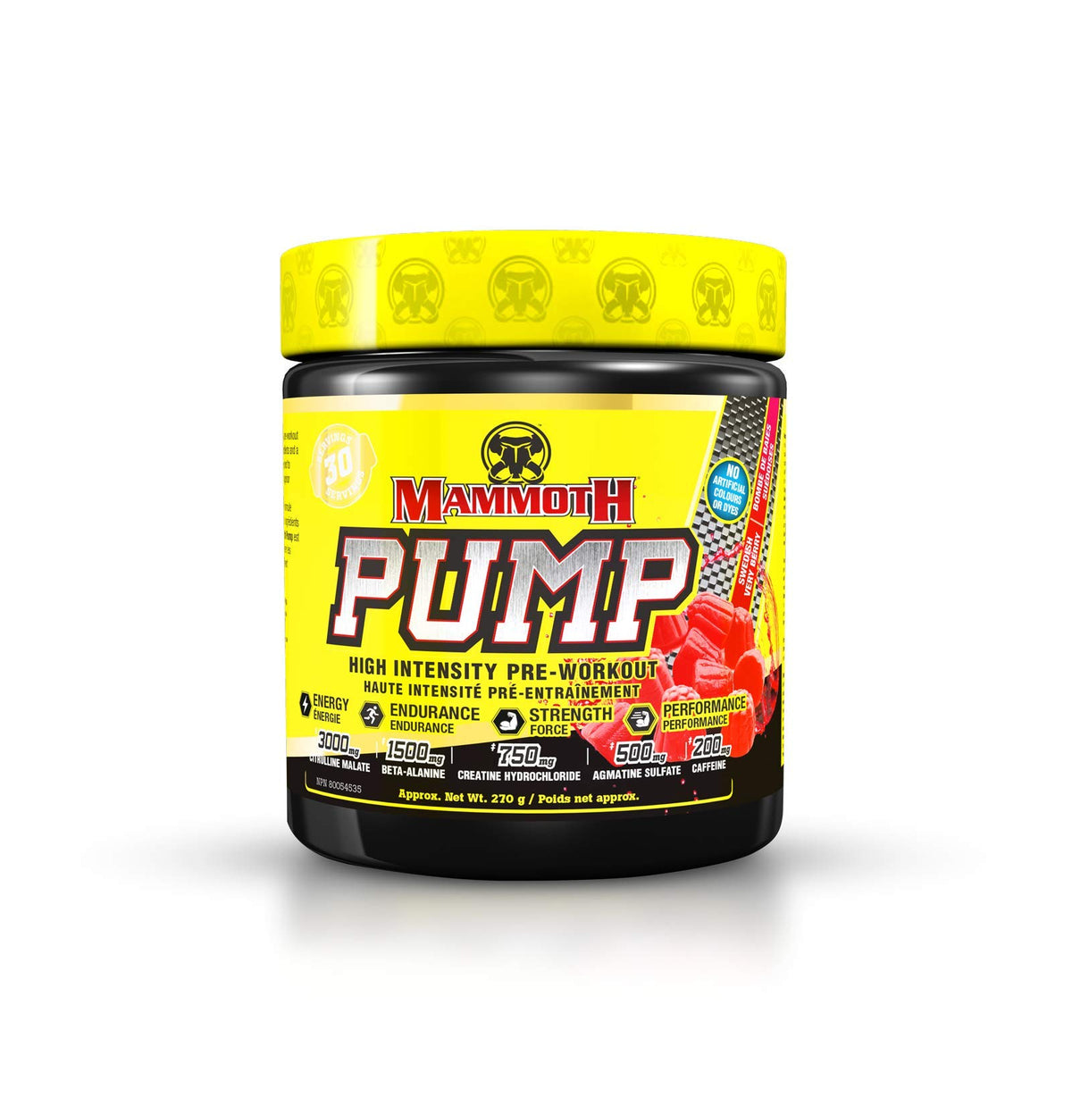 MAMMOTH PUMP – Pre Workout Powder, Superior Muscle Pumps, Increase Strength & Endurance, Explosive Power & Energy Supplement, Heightened Focus, Quick Recovery, Reduced Soreness (30 Serves, Swedish Very Berry)