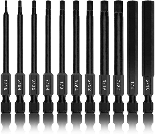 Neiko 01147A Allen Wrench Drill Bits, 11-Piece Hex Drill Bit Set, SAE Sizes 1/16" to 5/16", Magnetic Hex Head Bits, 3" Quick Release Shanks, S2 Steel, Compatible with Power Drills and Impact Drivers