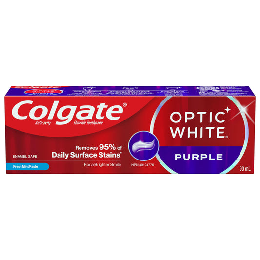 Colgate Optic White Purple Toothpaste for Teeth Whitening, Mint Paste, 90 mL - Whitening Toothpaste - Sensitivity and Gum Whitening Toothpaste