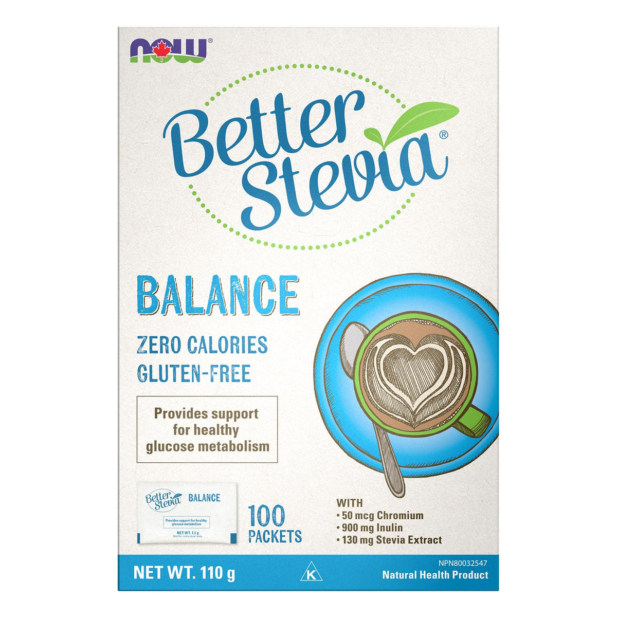 NOW Foods BetterStevia Balance with Chromium and Inulin, Zero-Calorie Granulated Sweetener Packets, Keto Friendly, Suitable for Diabetics, No Erythritol, 100 Packets