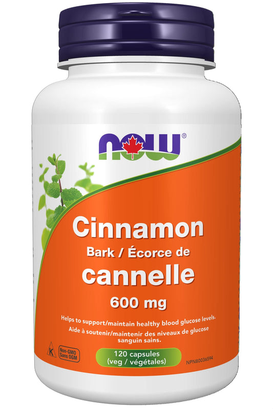 NOW Supplements, Cinnamon Bark 600 mg, Non-GMO Project Verified, Healthy Glucose Metabolism, 120 Veg Capsules