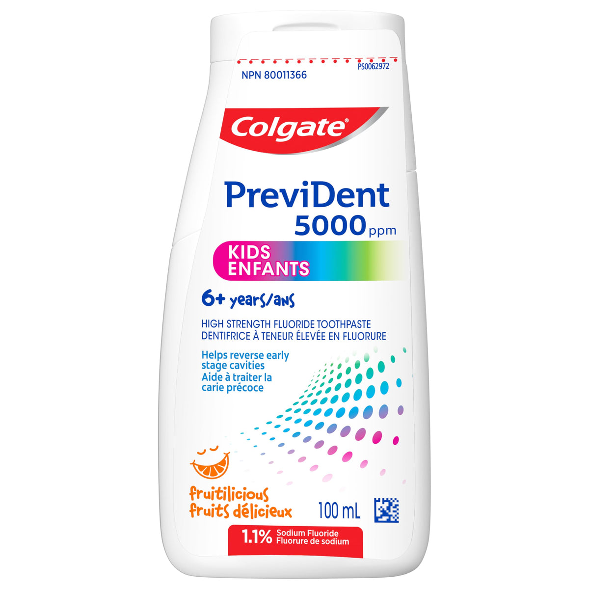 Colgate PreviDent 5000 ppm Kids Toothpaste - Fruit Flavoured, 100mL - Fluoride Enamel Protection, Sensitive Teeth Relief, Travel Size - Dentifrice for Daily Oral Care, Ages 6+ years