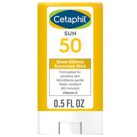 CETAPHIL Sheer Mineral Sunscreen Stick for Face & Body , 0.5oz , 100% Mineral Sunscreen: Zinc Oxide & Titanium Dioxide , Broad Spectrum SPF 50 , For Sensitive Skin