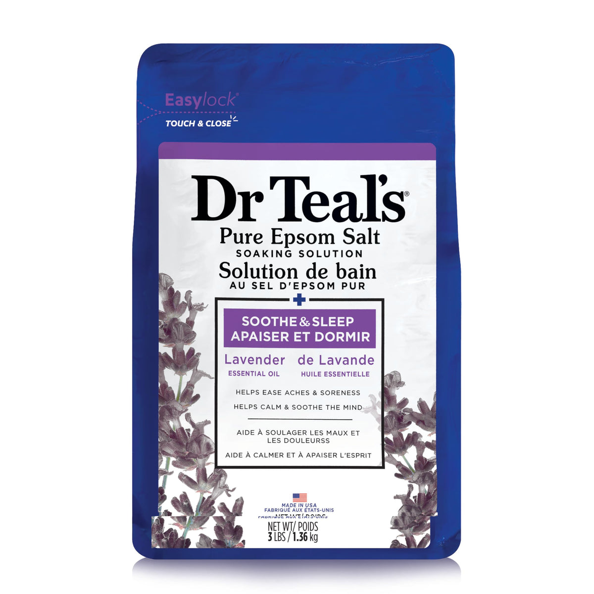 Dr Teal’s Salt Soak with Pure Epsom Salt, Soothe & Sleep with Lavender, 3 lbs (Packaging May Vary)