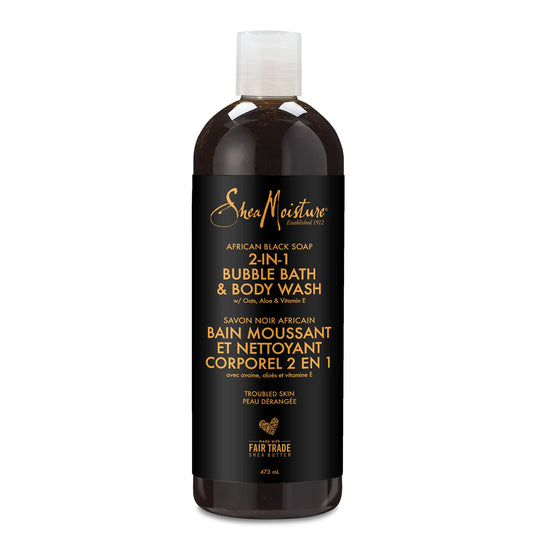 Shea Moisture African Black Soap 2-in-1 Bubble Bath & Body Wash for problem skin Oats, Aloe & Vitamin E no parabens 473 ml