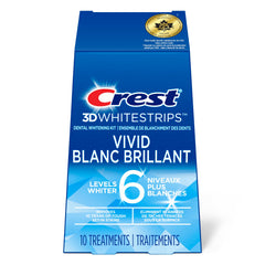 3D Whitestrips Classic Vivid At-home Teeth Whitening Kit, 6 Levels Whiter, 10 Treatments