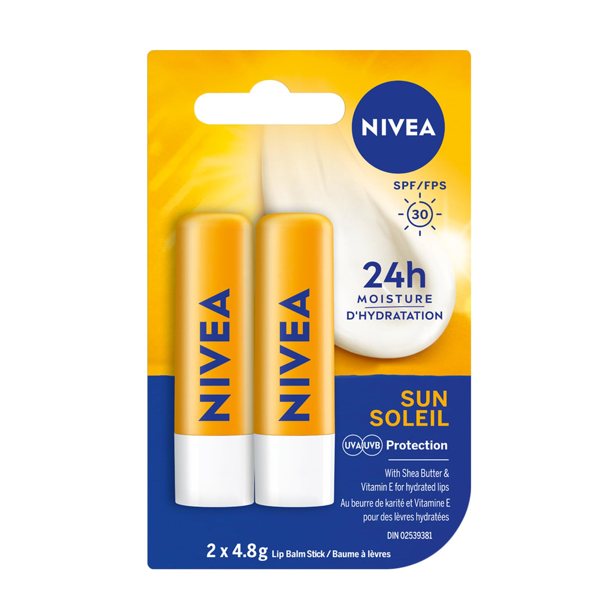 NIVEA Sun Lip Balm with SPF 30 (2x4.8g) | Protect Against Sun Burn Lip Balm, 24H Hydration