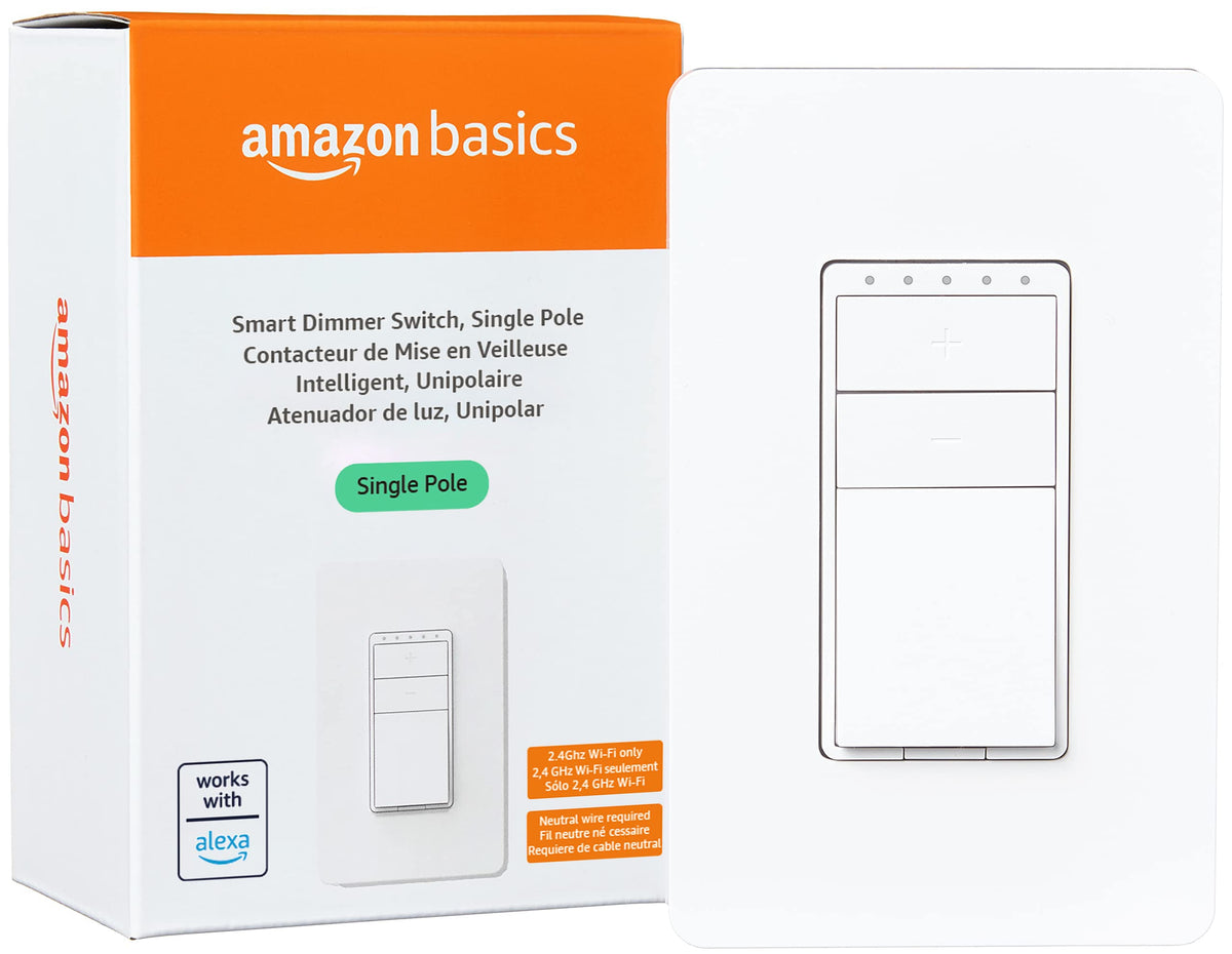 Amazon Basics Single Pole Smart Dimmer Switch, Works with Alexa, Neutral Wire Required - A Certified for Humans Device