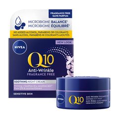 NIVEA Q10 Anti-Wrinkle + Fragrance Free Night Cream for Sensitive Skin | Night face moisturizer | 50mL