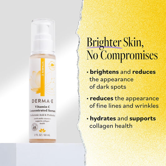 Derma-E Vitamin C Concentrated Serum With Hyaluronic Acid, Antioxidant Protection, Boots Hydration, Anti-aging Properties, 2oz, 1 count