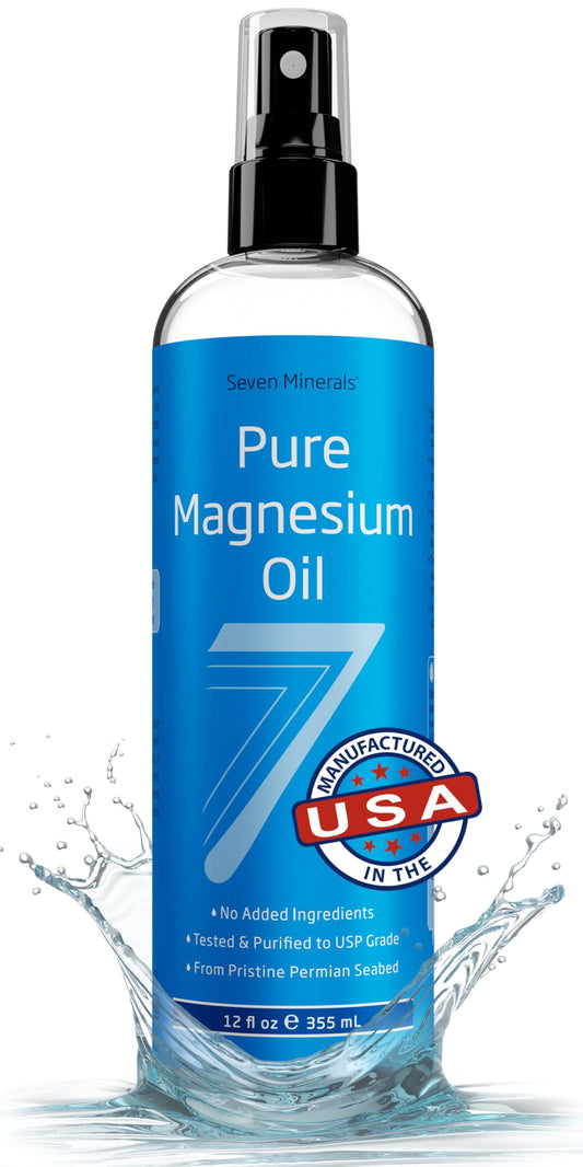 Seven Minerals, Pure Magnesium Oil Spray - Big 12 oz (Lasts 24 Months) - USP Grade Magnesium Spray, No Unhealthy Trace Minerals - from Ancient Underground Permian Seabed in USA, Free eBook Included