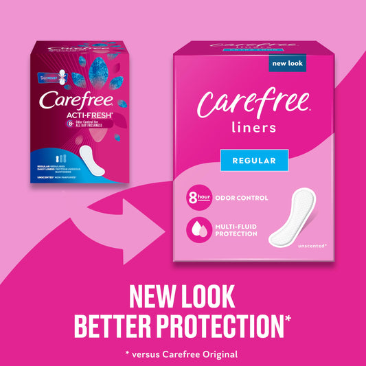 Carefree Acti-Fresh Panty Liners, Soft and Flexible Feminine Care Protection, Regular, 120 Count