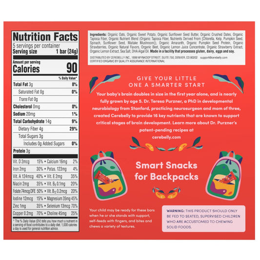 Cerebelly Smart Bars - Healthy Snack Bars for Kids 6 x 5 pack 24g