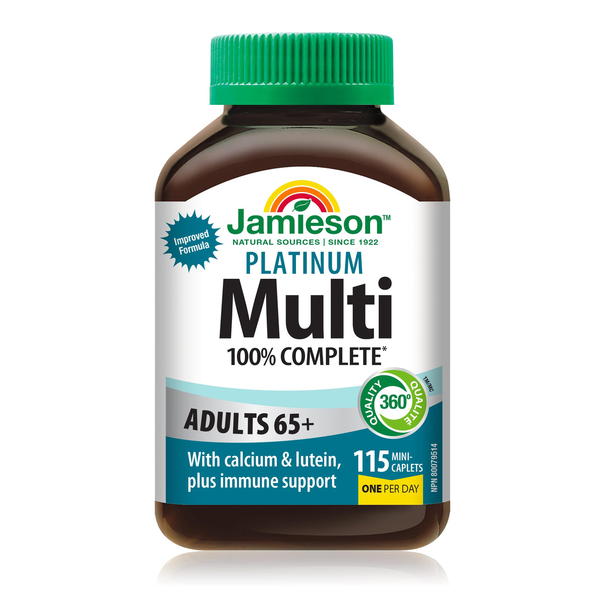 Jamieson 100% Complete Multivitamin Platinum for Adults 65+, with Calcium, Lutein & Immune Support