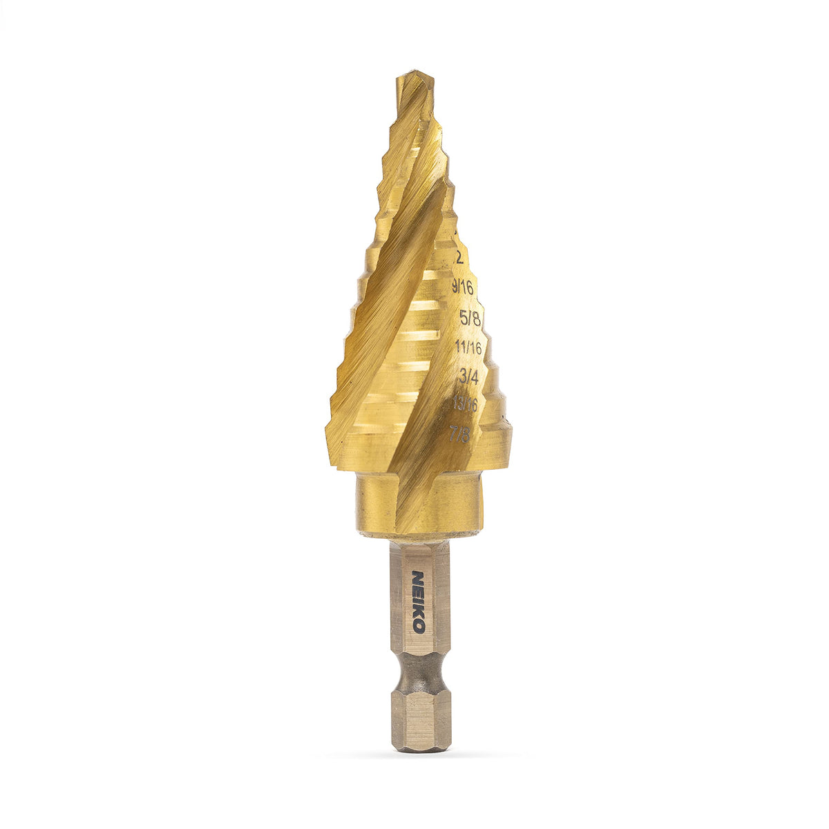 NEIKO 10180A Steel Spiral Quick-Change Step Drill Bit for Metal with 4-Flute Spiral Grooved Design, Nitride-Coated High-Speed Steel Multitool with 12 Sizes in 1 Step Bit, Unibit, Hole Drill Bit