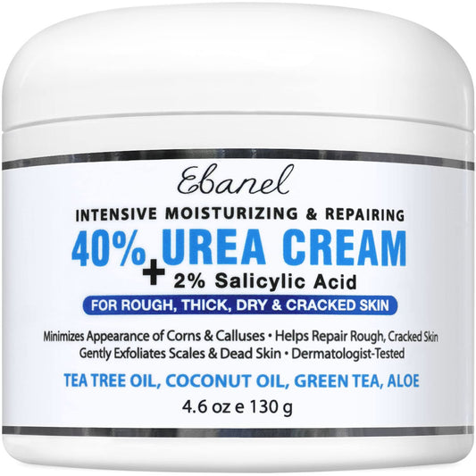 Ebanel Urea Cream 40% plus Salicylic Acid 2%, Foot Cream for Dry Cracked Heels Feet Knees Elbows Hands, Foot Dead Skin Cuticle Callus Remover Toenail Softener, Keratolytic Skin Barrier Repair