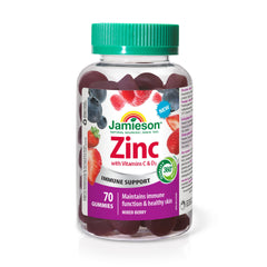 Jamieson Zinc Gummies Mixed Berry Flavour 70 Count, Maintains Immune Function & Healthy Skin