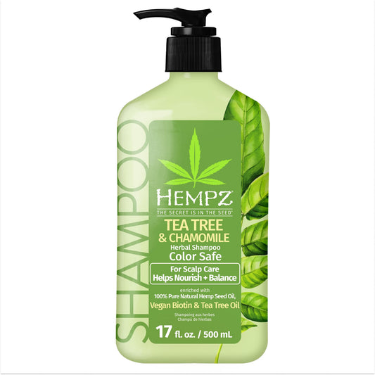 HEMPZ Tea Tree & Chamomile Herbal Hair Shampoo - Gentle Cleansing Herbal Shampoo Enriched with Chamomile, Lavender, Aloe Extracts - 17 Fl OZ