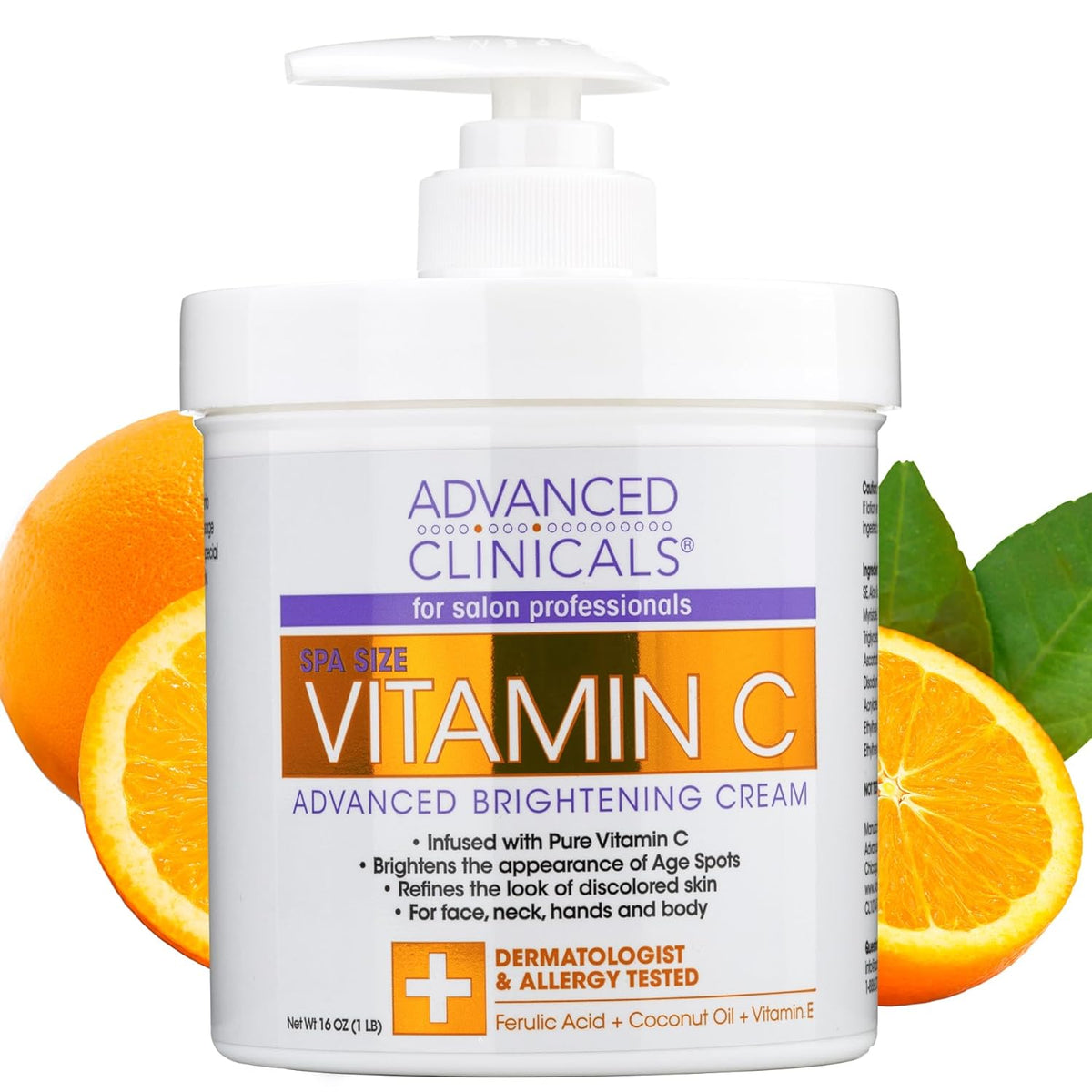 Advanced Clinicals Vitamin C Face & Body Cream Moisturizing Skin Care Lotion, Anti Aging Vitamin C Skincare Moisturizer For Body, Face, Age Spots, Wrinkles, & Sun Damaged Skin, Large 16 Oz Spa Size