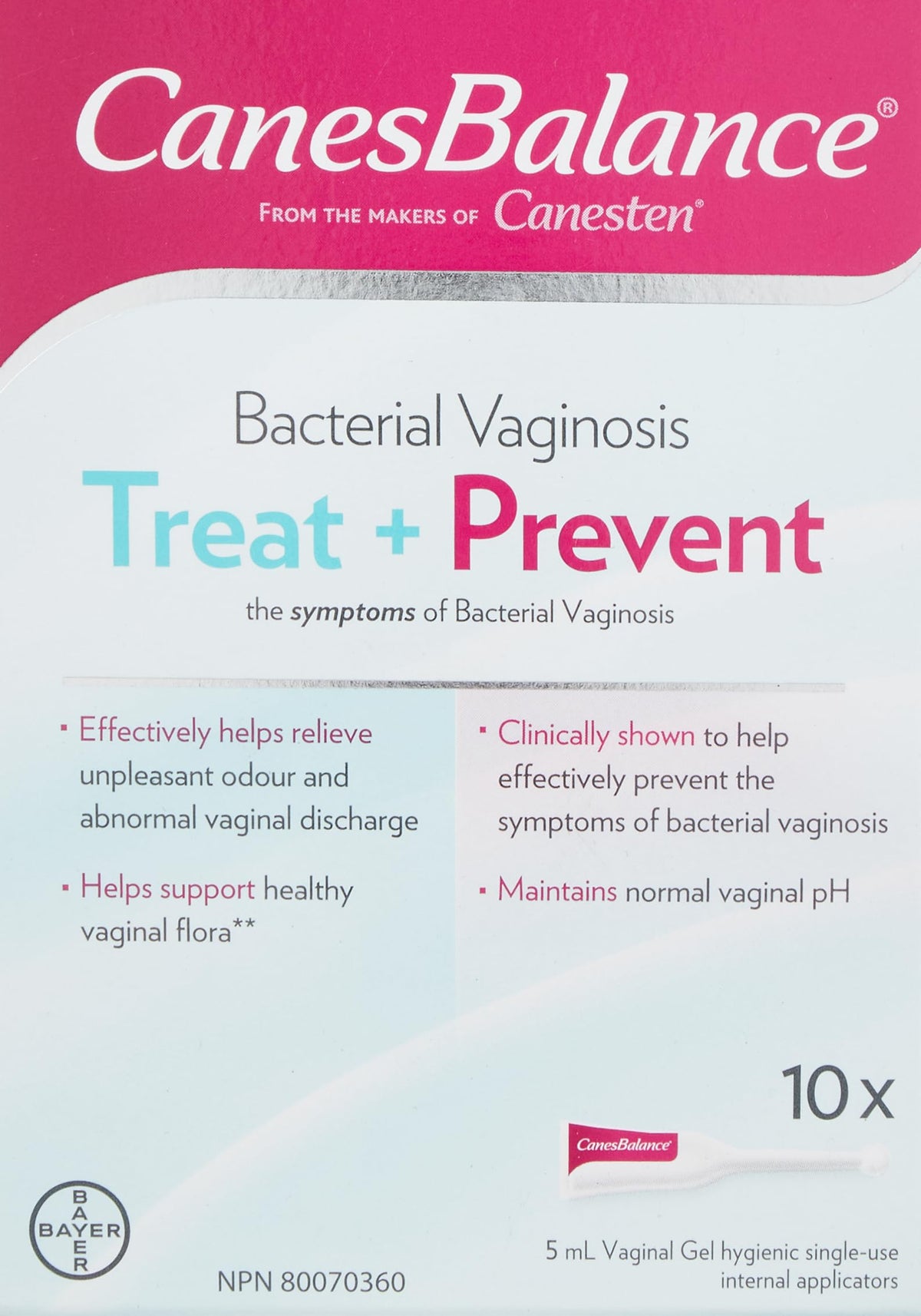 CanesBalance Bacterial Vaginosis Treatment and Prevention Gel - Treat And Prevent BV Symptoms, BV Treatment For Women, Relieves Vaginal Odor, Maintains Normal Vaginal pH, 10 Single-Use Applicators