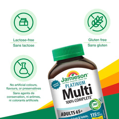 Jamieson 100% Complete Multivitamin Platinum for Adults 65+, with Calcium, Lutein & Immune Support