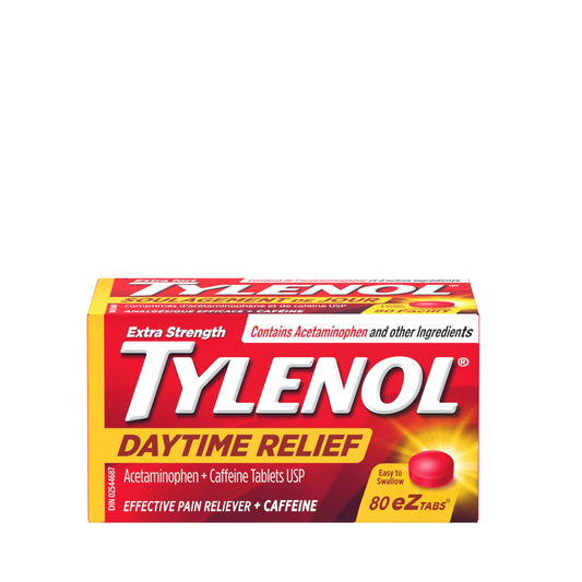 Extra Strength Tylenol Daytime Relief Tablets, 500 mg Acetaminophen + 65 mg Caffeine, Morning Headache & Pain Relief, 80 Tablets