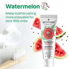 ATTITUDE Kids Natural Toothpaste with Fluoride, Prevents Tooth Decay and Cavities, Vegan and Sugar-Free, Watermelon, 120 grams