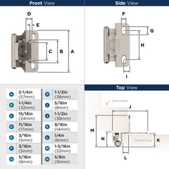 Amerock Cabinet Hinge 1/4 inch (6 mm) Overlay Hinge Satin Nickel 2 Pack Self-Closing Hinge Partial Wrap Hinge Cabinet Door Hinge