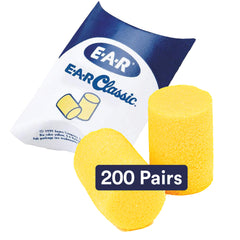 3M Ear Plugs, 200 Pairs/Box, E-A-R Classic 310-1001, Uncorded, Disposable, Foam, NRR 29, For Drilling, Grinding, Machining, Sawing, Sanding, Welding, 1 Pair/Pillow Pack