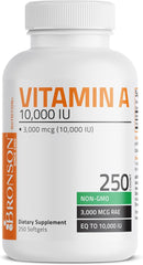 Bronson Vitamin A 10,000 IU Premium Non-GMO Formula Supports Healthy Vision & Immune System and Healthy Growth & Reproduction, 250 Softgels