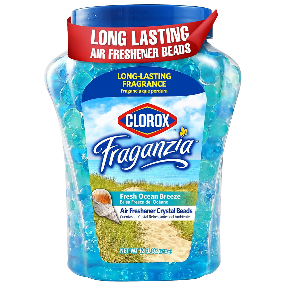 Clorox Fraganzia Air Freshener Beads - Fresh Ocean Breeze - Gel Air Fresheners for Home, Toilet, Bedroom, Closet, Car - Odor Eliminator & Absorber - Long-Lasting Fragrance Beads Room Deodorizer 12oz