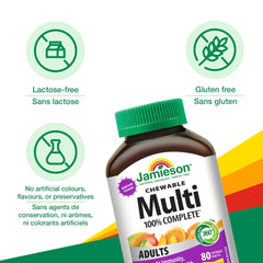 Jamieson 100% Complete Multivitamin Chewable for Adults Citrust Twist Flavour, Supports Immunity, Energy & Overall Health