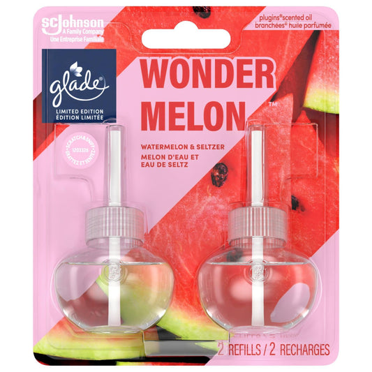 Glade PlugIns® Air Freshener Oil Refill, Scented and Essential Oils for Home and Bathroom, Wonder Melon™, 2 Refills