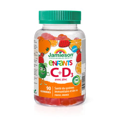 Jamieson Kids Vitamin C + D3 with Zinc Gummies 90 Count, Strawberry & Orange Flavours