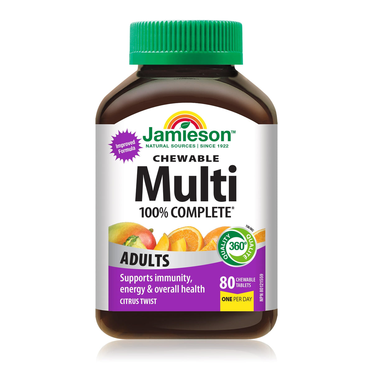 Jamieson 100% Complete Multivitamin Chewable for Adults Citrust Twist Flavour, Supports Immunity, Energy & Overall Health