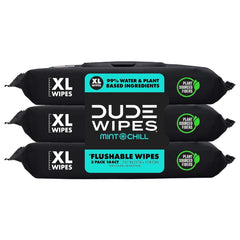 DUDE Wipes - Flushable Wipes - 3 Pack, 144 Wipes - Mint Chill Extra-Large Adult Wet Wipes - Vitamin-E, Aloe, Eucalyptus & Tea Tree Oils - Septic and Sewer Safe