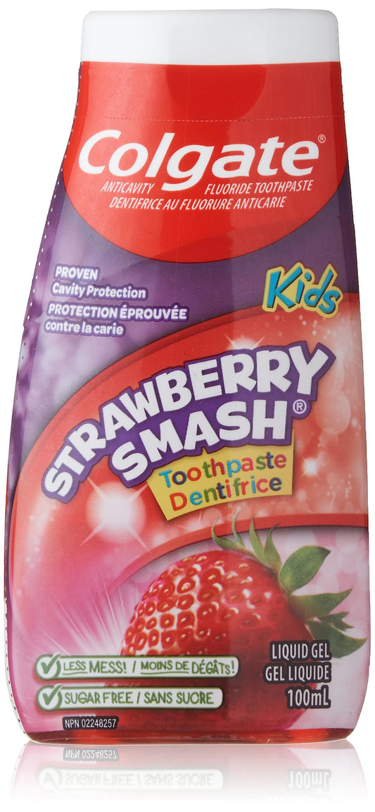 Colgate Kids Gel Toothpaste, Strawberry Smash, 100 mL (Pack of 1), With Fluoride, Anticavity Formula, Enamel Protection, Teeth Whitening, & Fun Flavor Kids Toothpaste