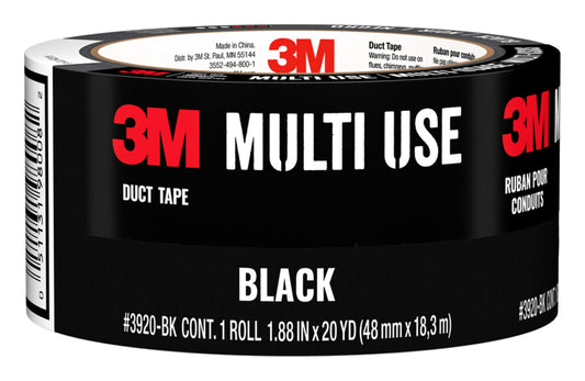 3M Multi-Use Colored Duct Tape, Black, 1.88 Inches by 20 yards, 3920-BK, 1 Roll