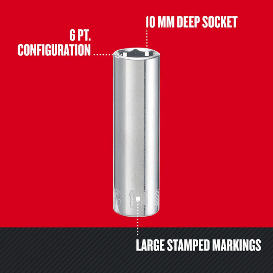 CRAFTSMAN Deep Socket, Metric, 1/4-Inch Drive, 10mm, 6-Point (CMMT44407)