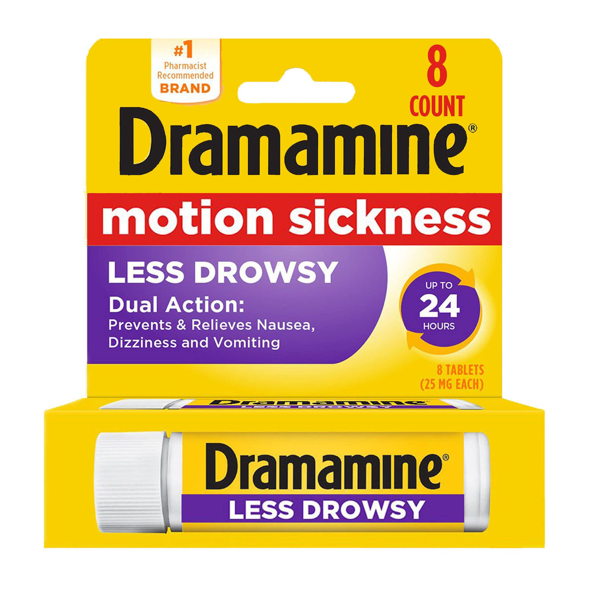 Dramamine Motion Sickness Relief Less Drowsey Formula, 8 Count (Pack of 1)