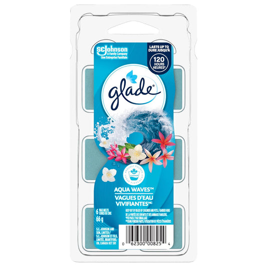 Glade Wax Melts Air Freshener and Odor Eliminator, Scented Essential Oils for Home and Bathroom, Aqua Waves, 6 Count, 343754