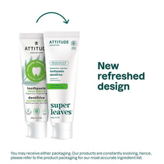 ATTITUDE Fluoride-Free Toothpaste, Plant- and Mineral-Based Ingredients, Vegan, Cruelty-Free and Sugar-Free, Fresh Breath, Peppermint, 120 grams